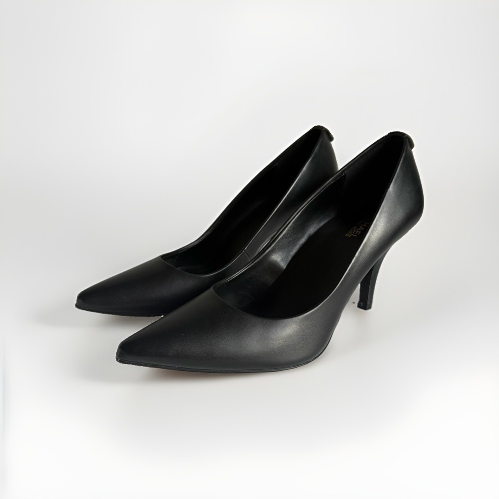 Michael Kors Alina Flex Leather Pumps Women's 7M Black Pointed Toe Heels